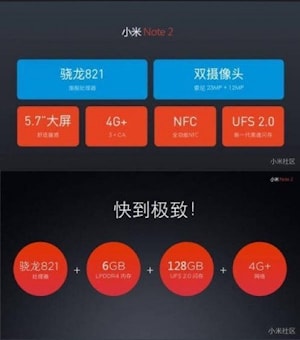 Стали известны характеристики Xiaomi Mi Note 2